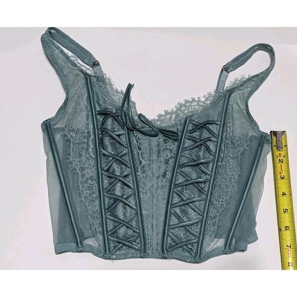 Victoria’s Secret Dream Angel Small Green Unlined Lace-Up Corset Bustier Top - Picture 3 of 7